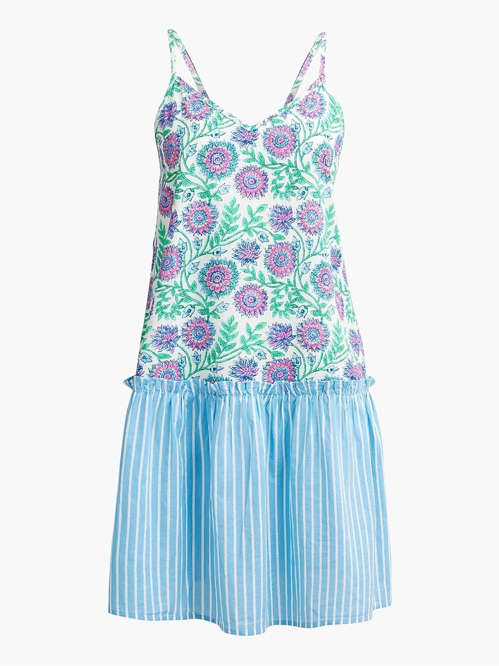 J.Crew Mixed Print Cotton Dress Floral & Blue Stripe Peplum Hem Size Small